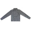 Flat lay photo of grey, white, and black boucle sweater.