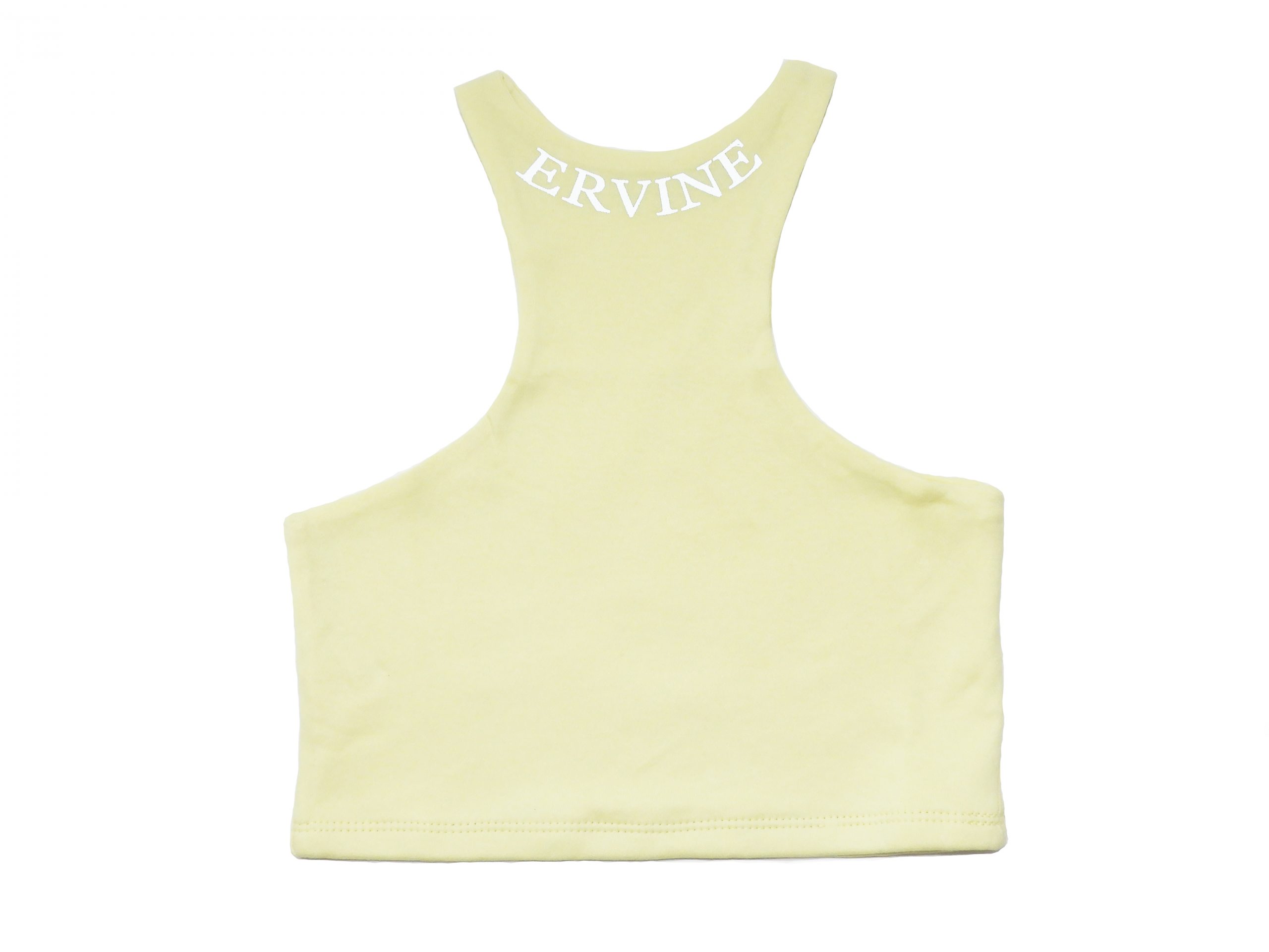 Yellow women's crop top in cotton fabric with reflective logo.