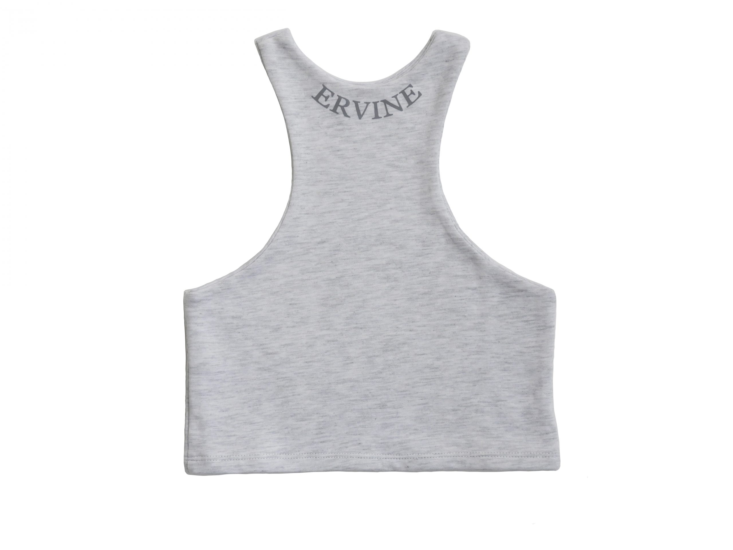 Grey women's crop top in cotton fabric with reflective logo.