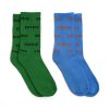 Crew socks for men and women in brushed cotton fabric. Comes in green and blue.